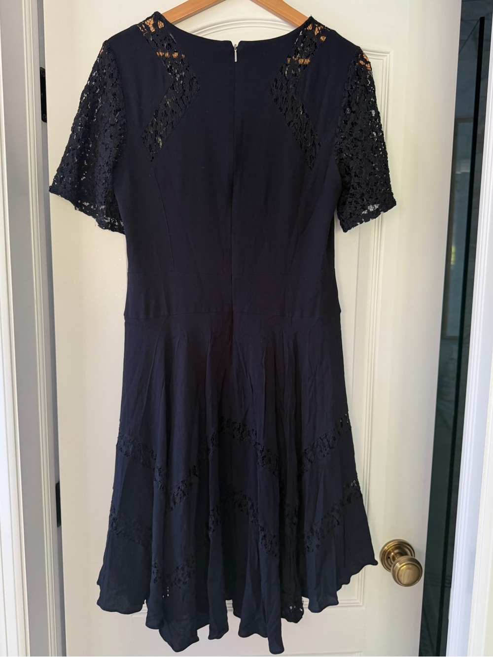 Rebecca Taylor Navy Lace Inset Flutter Sleeve Fit Flare Dress Size 12 Cocktail - Picture 3 of 7